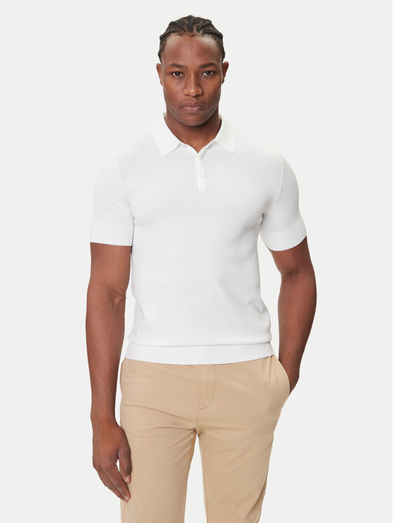 HUGO HUGO Тениска с яка и копчета San Peter-CV 50536672 Екрю Regular Fit