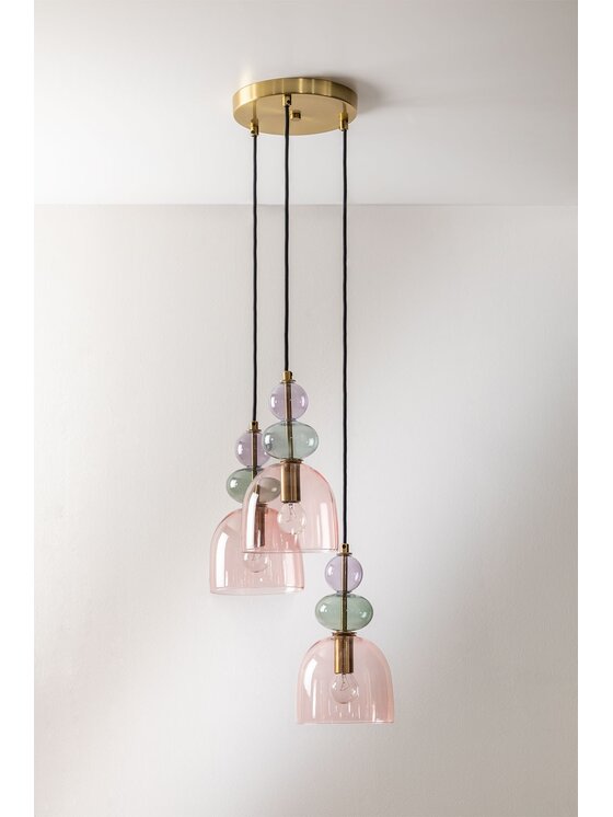 MIAhome MIAhome Lampa wisząca potrójna złota kolorowe szkło Zanya Kolorowy