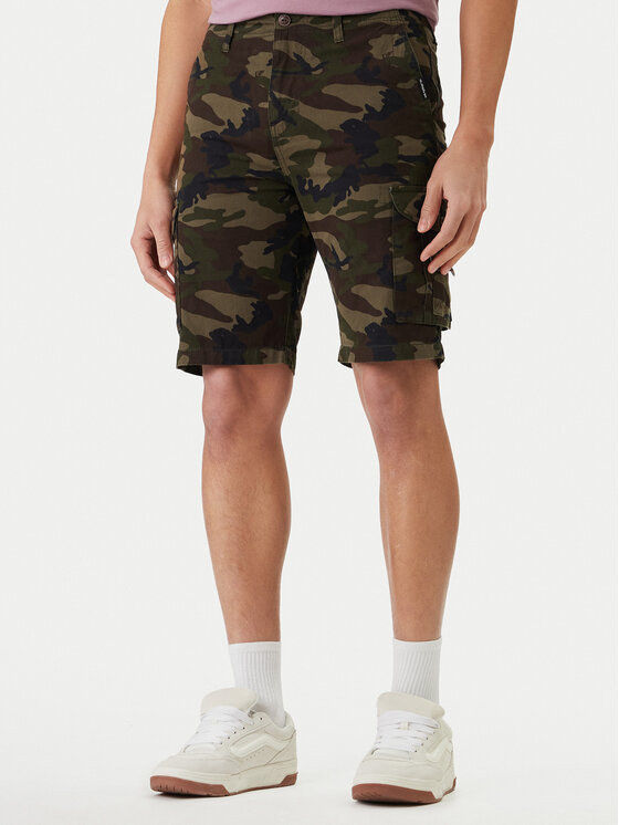 Quiksilver Quiksilver Bavlnené šortky Crucial Battle Cargo EQYWS03881 Kaki Regular Fit