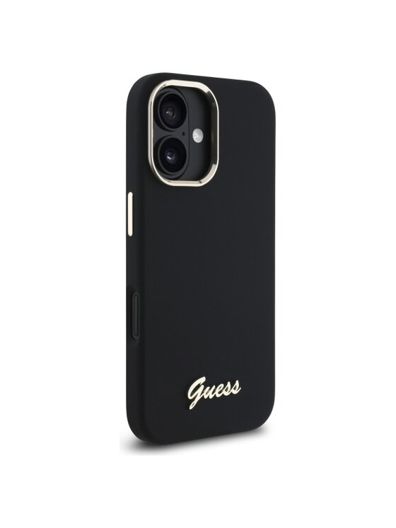 Guess Guess Etui na telefon Silicone Script Metal Logo & Frame Czarny