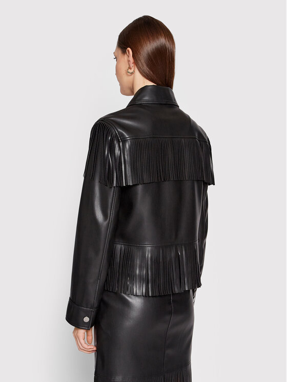 KARL LAGERFELD KARL LAGERFELD Kurtka z imitacji skóry Fringe 220W1405 Czarny Regular Fit