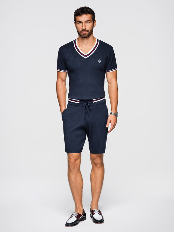 Ombre Ombre Szorty materiałowe OM-SRCS-0203 Granatowy Regular Fit