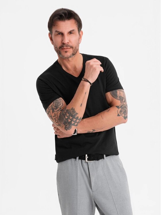 Ombre Ombre T-Shirt OM-TSBS-0237 Czarny Regular Fit
