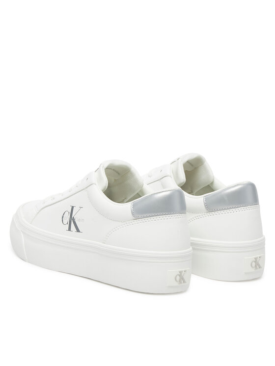 Calvin Klein Jeans Calvin Klein Jeans Sneakers Vulc Flatf Lth Silver Logo Tag YW0YW01877 Bianco