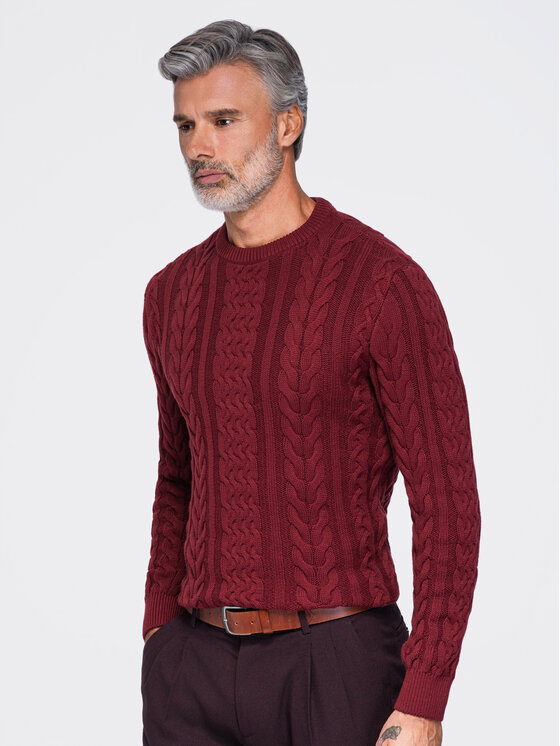 Ombre Ombre Sweter OM-SWSW-0191 Bordowy Regular Fit