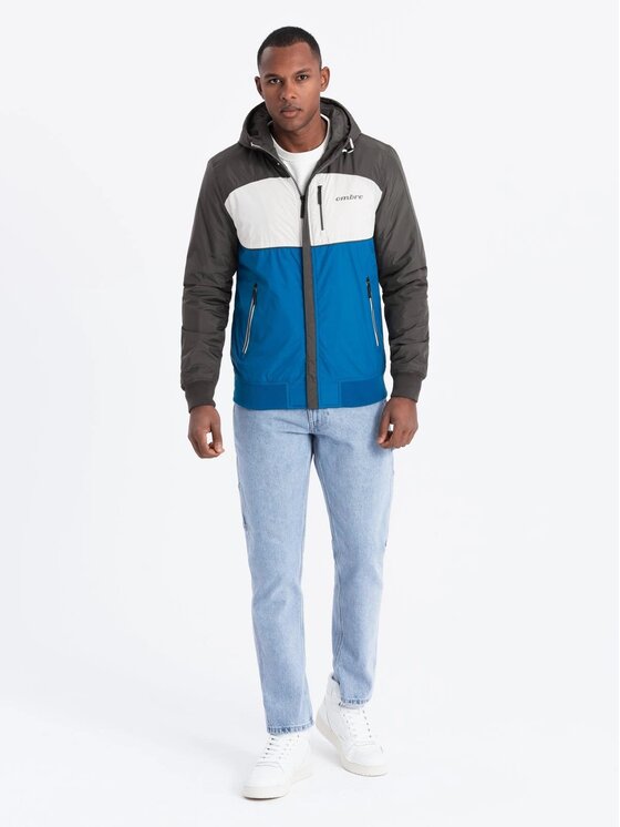 Ombre Ombre Kurtka przejściowa OM-JANP-0194 Niebieski Regular Fit