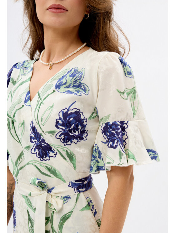 Mirons Mirons Sukienka koktajlowa Print Beżowy Feminine Fit
