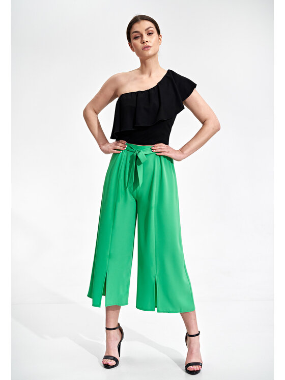 FIGL FIGL Spodnie damskie M860 Zielony Regular Fit