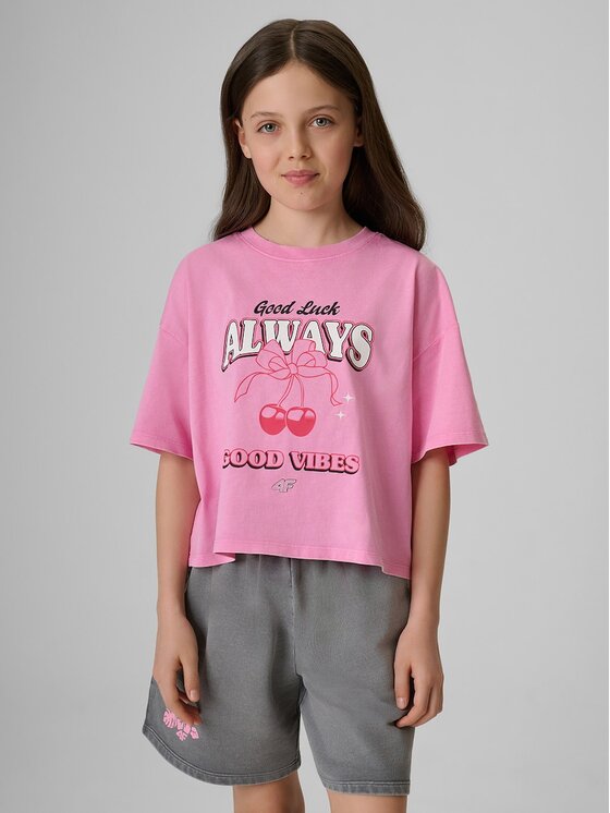 4F 4F T-Shirt 4FJRAW26TTSHF4239-56S Różowy Boxy Fit