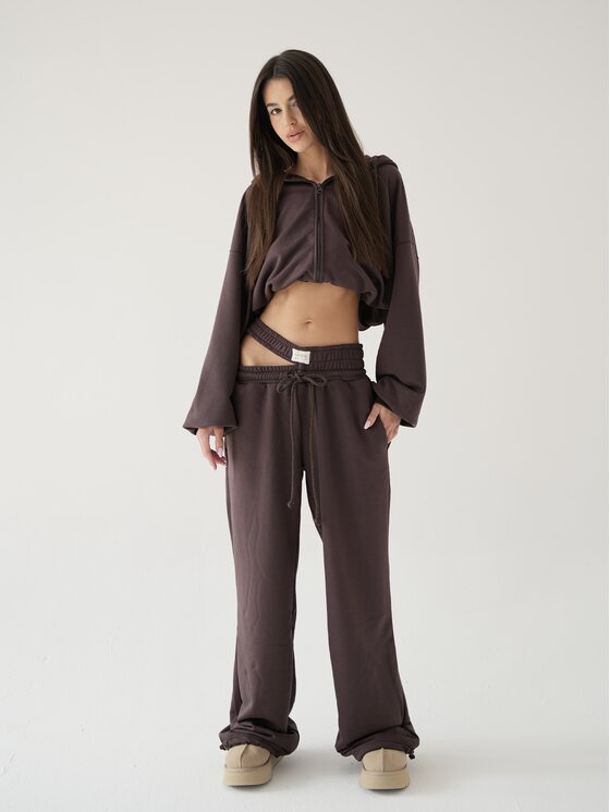 MissDenim MissDenim Bluza Oversize Crop Zip Hoodie Brązowy Oversize