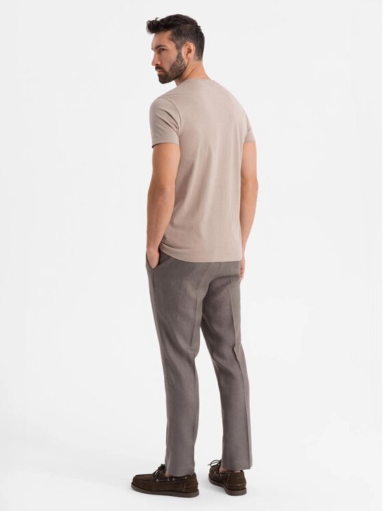 Ombre Ombre T-Shirt OM-TSBS-0236 Beżowy Regular Fit