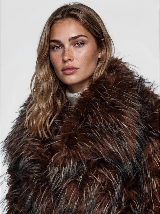 Ombre Ombre Futro OW-FR-E0005 Brązowy Relaxed Fit