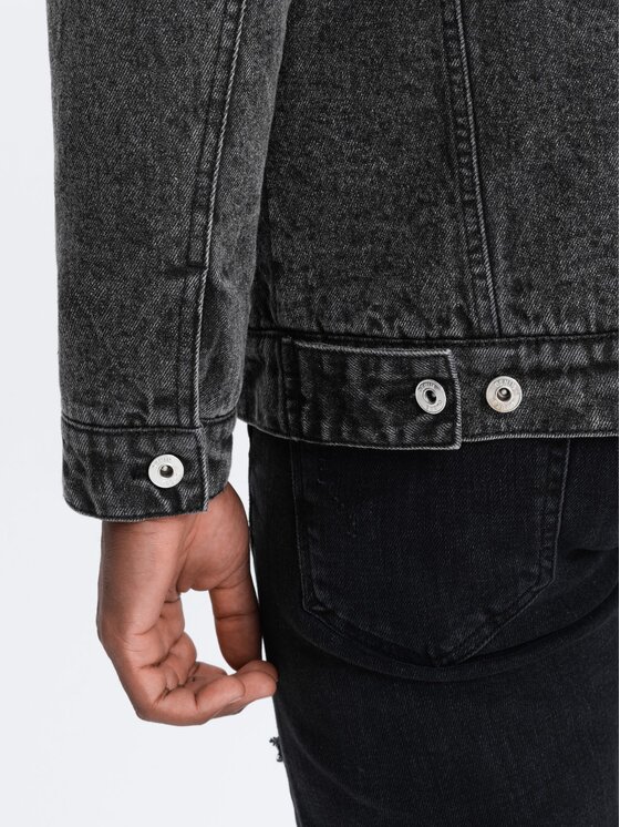 Ombre Ombre Kurtka jeansowa OM-JADJ-0125 Czarny Regular Fit