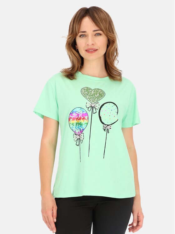 Perso Perso T-Shirt TCE245285F Zelená Regular Fit