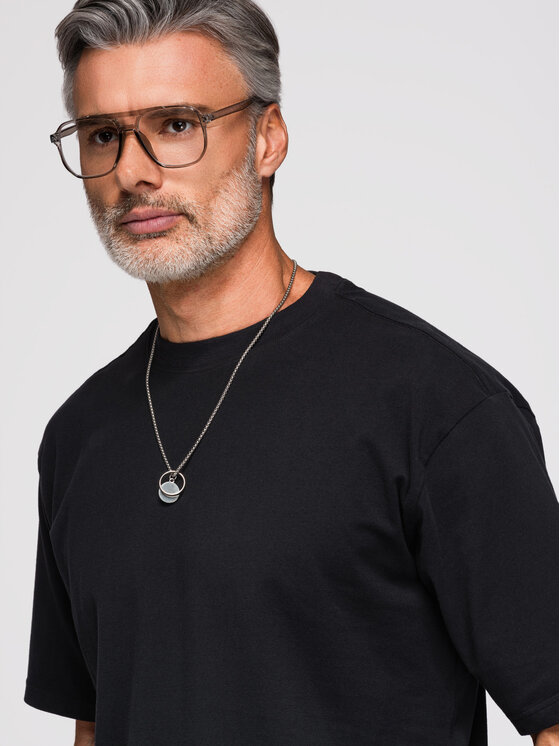 Ombre Ombre T-Shirt OM-TSCT-0279 Czarny Loose Fit