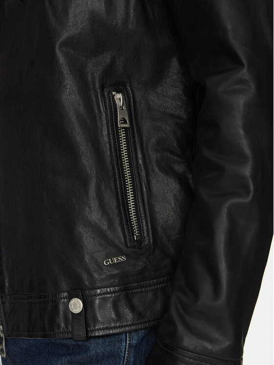 Guess Guess Kožená bunda M2YL12 L0QN0 Černá Regular Fit