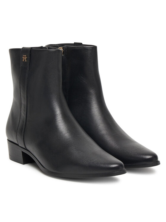 Tommy Hilfiger Tommy Hilfiger Čizme Th Leather Pointy Zip Bootie FW0FW08980 Crna