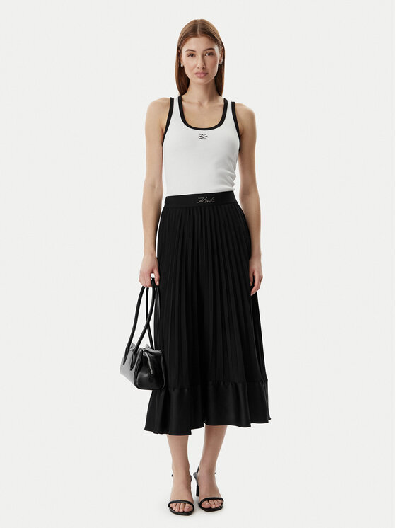 KARL LAGERFELD KARL LAGERFELD Plisovaná sukně B2W12003 Černá Regular Fit