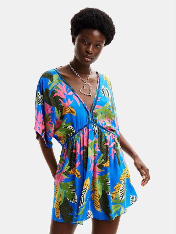 Desigual Desigual Rochie de plajă Tropical Party 24SWMW23 Albastru Loose Fit
