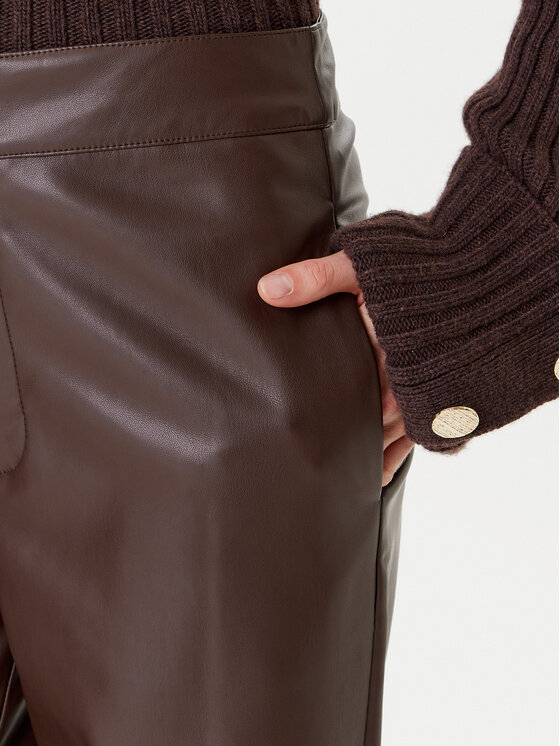 TWINSET TWINSET Παντελόνι από απομίμηση δέρματος 252TP2091 Καφέ Straight Fit