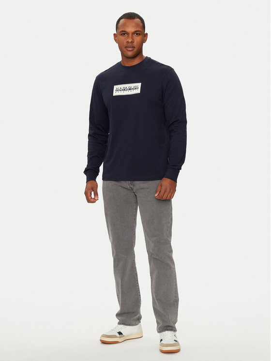 Napapijri Napapijri Majica dugih rukava S-Box Logo NP0A4I3M Tamnoplava Regular Fit