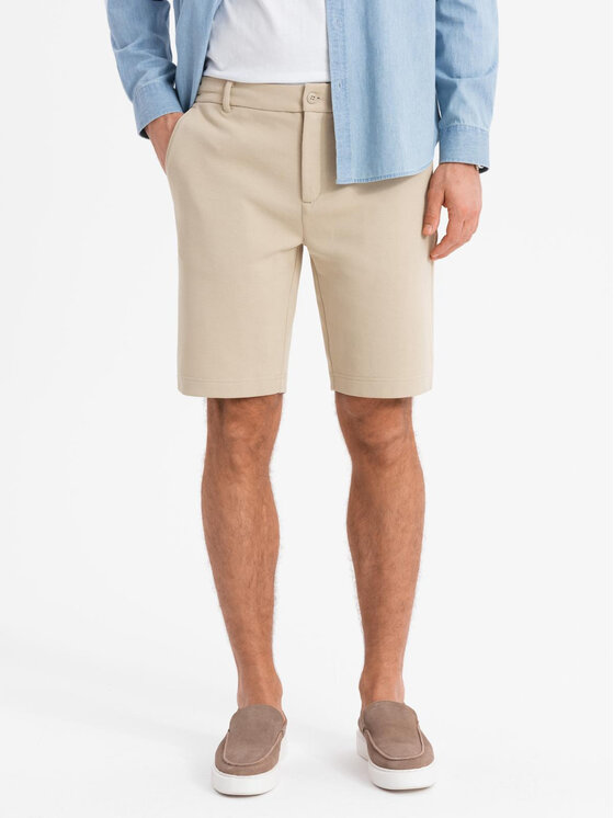 Ombre Ombre Szorty materiałowe OM-SRCS-0169 Beżowy Slim Fit