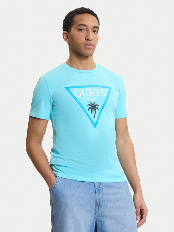 Guess Tricou F6GI09 J1314 Albastru Slim Fit