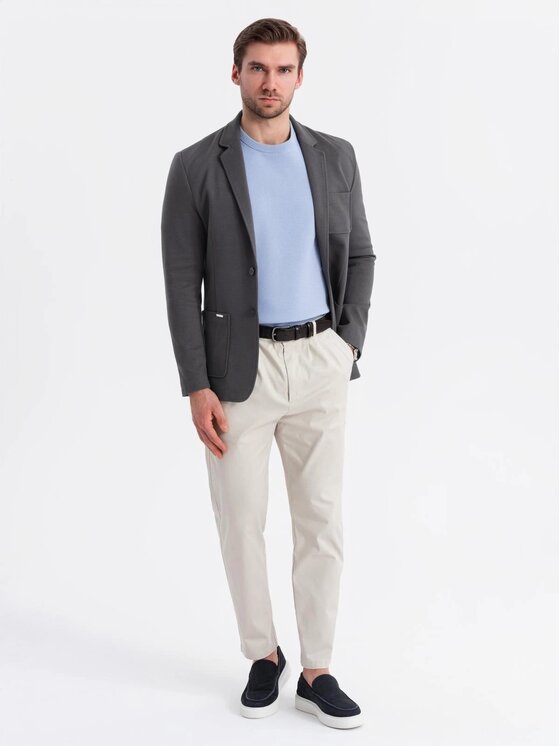 Ombre Ombre Marynarka OM-BLZB-0101 Szary Slim Fit