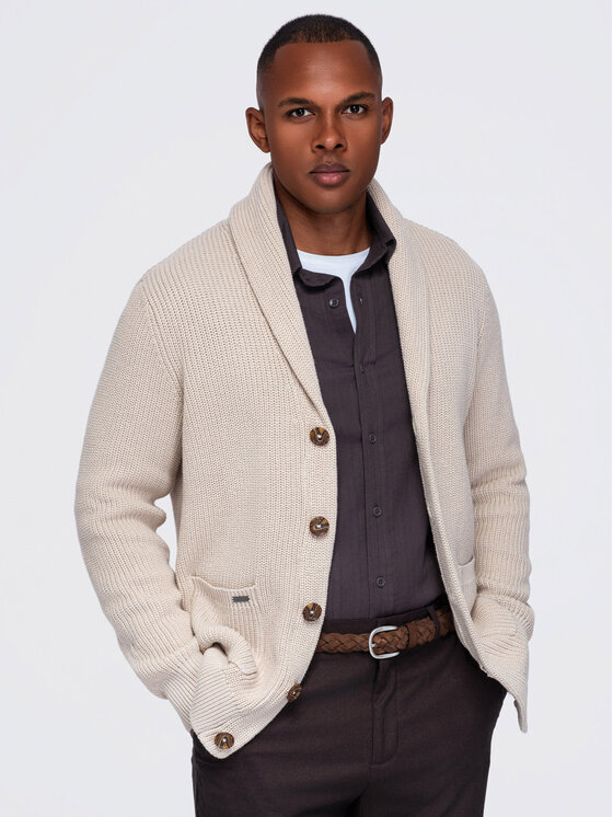 Ombre Ombre Sweter OM-SWCD-0200 Beżowy Regular Fit