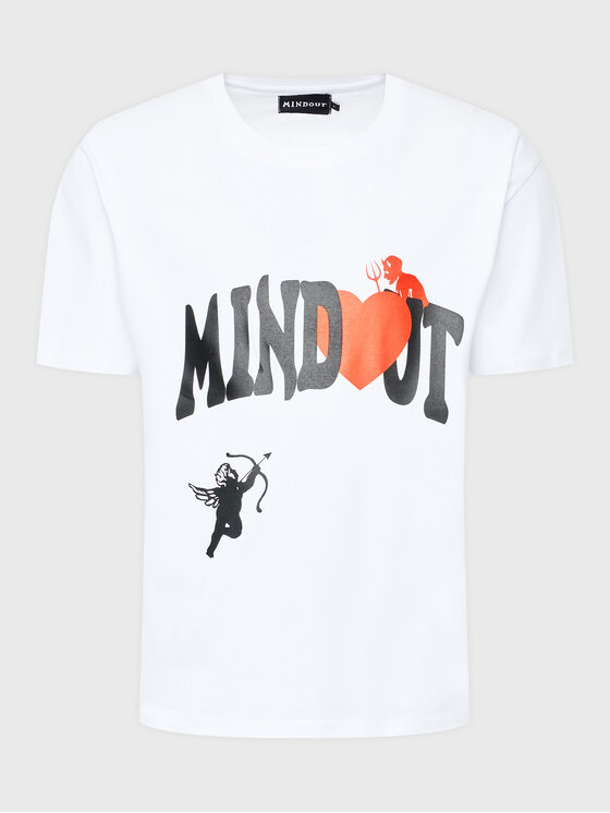 Mindout T-krekls Unisex Heart Balts Oversize