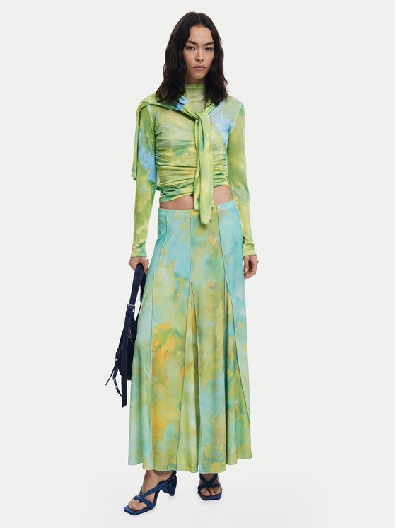 Desigual Desigual Maxi szoknya Desvanecer 25WWFK06 Zöld Regular Fit