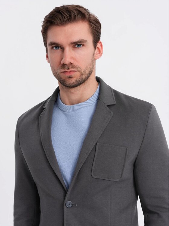 Ombre Ombre Sako OM-BLZB-0101 Šedá Slim Fit