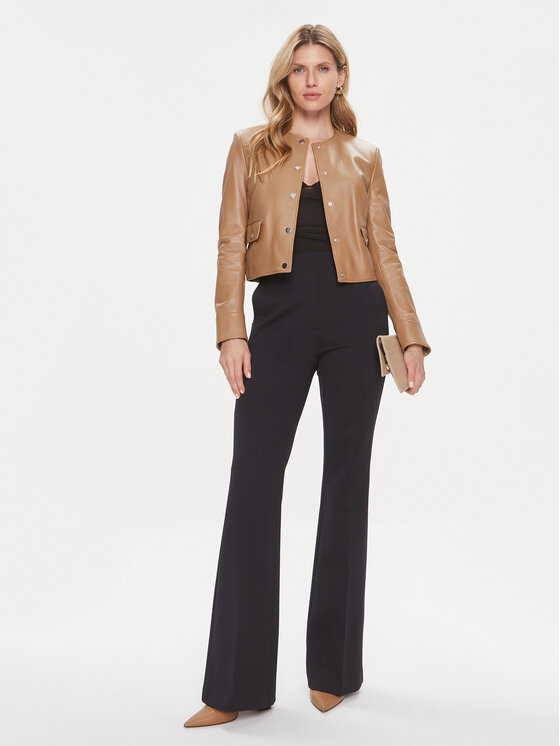 BOSS Boss Usnjena jakna Samarie 50505500 Bež Slim Fit