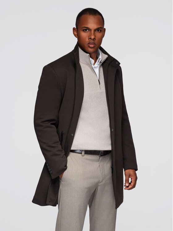 Ombre Ombre Płaszcz przejściowy OM-COWC-0136 Brązowy Regular Fit