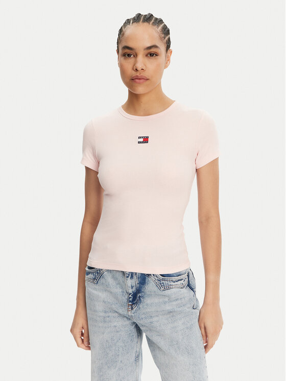 Tommy Jeans Tommy Jeans Marškinėliai Badge DW0DW17881 Rožinė Slim Fit