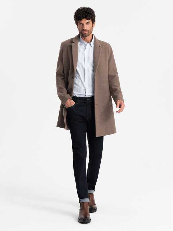 Ombre Ombre Kabát OM-COWC-0114-BR Hnědá Regular Fit