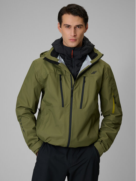 4F 4F Kurtka przeciwdeszczowa TREKKING Khaki Regular Fit