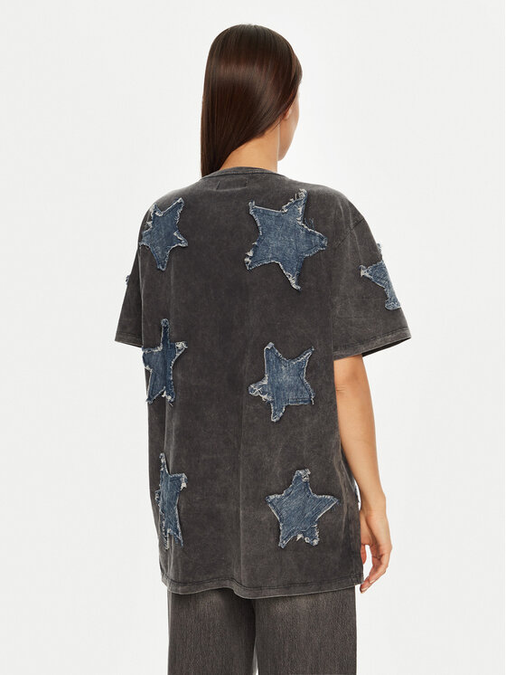 One Teaspoon One Teaspoon T-Shirt Denim Star 26858 Szary Relaxed Fit