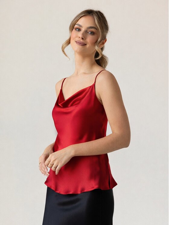 Cat&Cat Cat&Cat Top jedwabny z dekoltem woda Czerwony Regular Fit