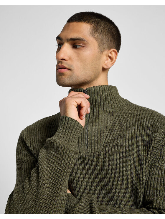 Lee Lee Sweter HALF ZIP KNIT Zielony Regular Fit
