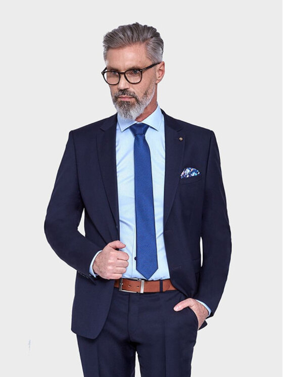 VILLARO VILLARO Marynarka MAR307 Granatowy Slim Fit