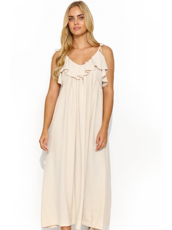 Makadamia Makadamia Sukienka letnia M834 Beżowy Loose Fit