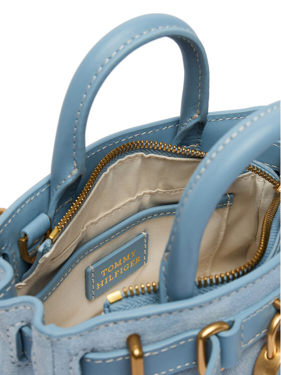Tommy Hilfiger Tommy Hilfiger Ročna torba American Icon Micro Tote Suede AW0AW18853 Svetlo modra