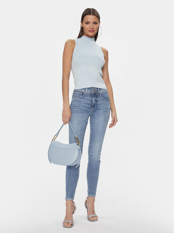 Guess Guess Pulover Lise W3YR26 Z37K0 Albastru celest Slim Fit