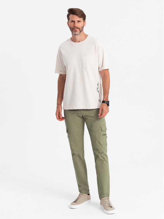 Ombre Ombre Spodnie dresowe OM-PACG-0204 Zielony Regular Fit