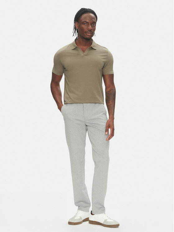 Lindbergh Lindbergh Тениска с яка и копчета 30-404036 Каки Slim Fit