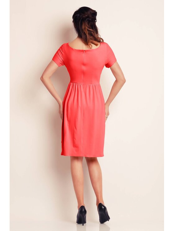 Awama Awama Sukienka letnia A141 Koralowy Basic Fit