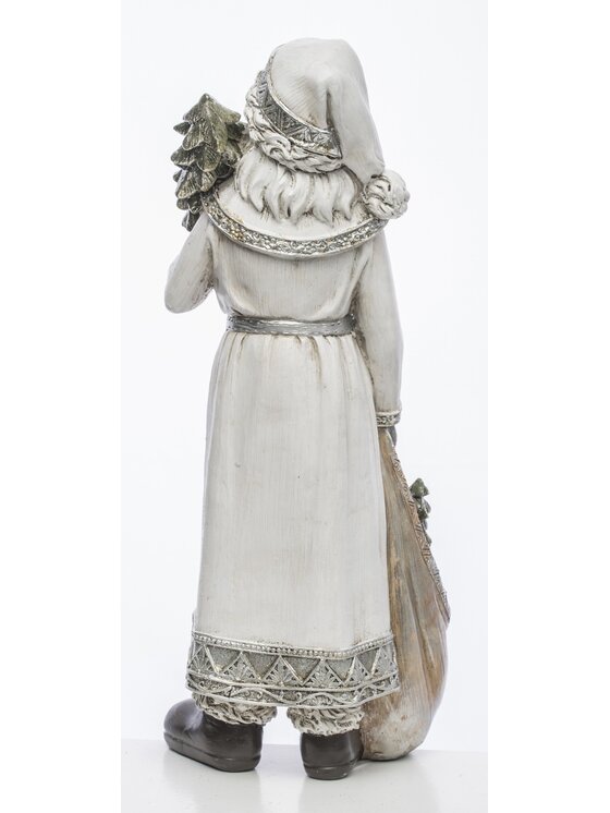 MIAhome MIAhome Figurka Mikołaj w płaszczu z workiem prezentów i choinką 31,5x13x11 cm Biały