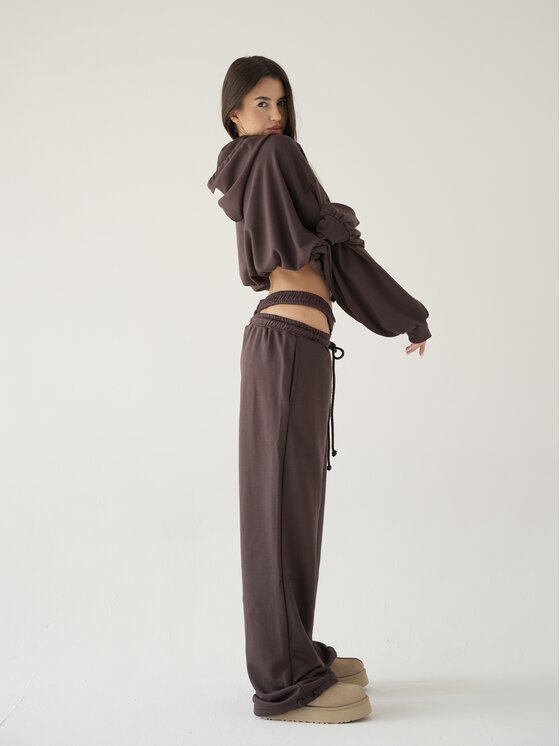 MissDenim MissDenim Bluza Oversize Crop Zip Hoodie Brązowy Oversize