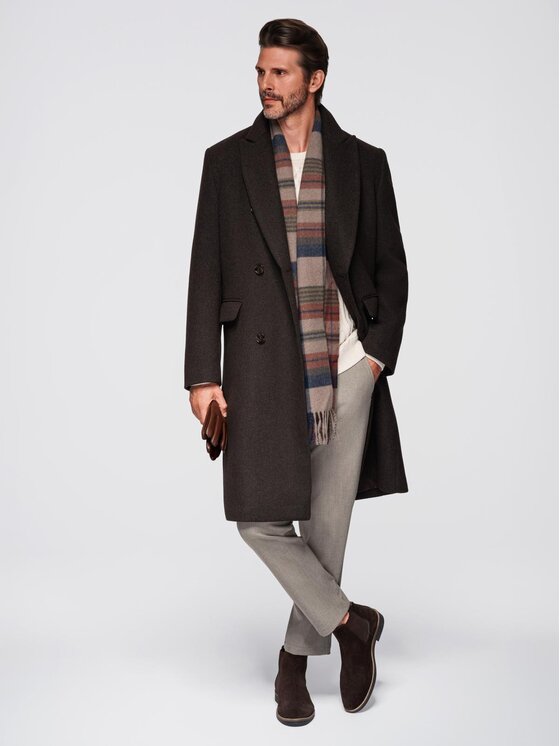 Ombre Ombre Płaszcz przejściowy OM-COWC-0133 Brązowy Regular Fit